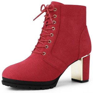 BLISSFUL STEP Women's Round Toe Lace Up Chunky Heel Combat Boots - 1 of 4
