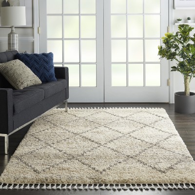 Scandinavian Diamond Shag Ivory/Grey Synthetic 4' x 6' Area Rug