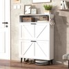 MAYEERTY Shoe Storage Cabinet with Barn Door Design Shoe Organizer with 2 Flip Drawers Freestanding Narrow Shoe Rack with Hooks White - 2 of 4