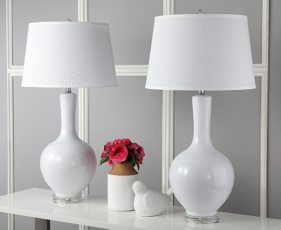 Blanche White Ceramic Gourd Lamp Set with Cotton Shade