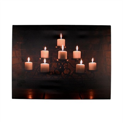 Northlight LED Lighted Flickering Rustic Fireplace Candles Canvas Wall Art 11.75" x 15.75"