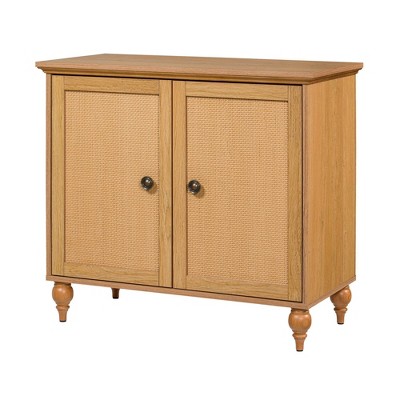 Newcomb 2 Door Cabinet Brown - Sango: Rattan Panel, Transitional Style, Wood Veneer, Adjustable Shelf