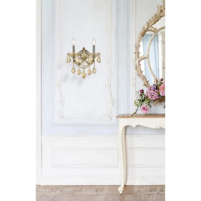 Golden Teak Crystal Trim 2-Light Wall Sconce