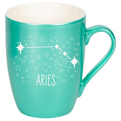 100 North Zodiac 10 Ounce Seafoam Metallic Finish, Comfortably Fits Your Hands, New Bone China Coffee Tea Cup Mug, Aries
