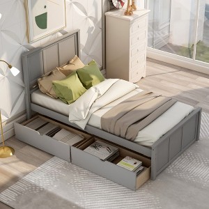 ALEXOUN Twin Bed,Wood Platform Bed Frame with Headboard and Footboard Captain Bed for Boys,Girls,Kids, Teens - 1 of 4