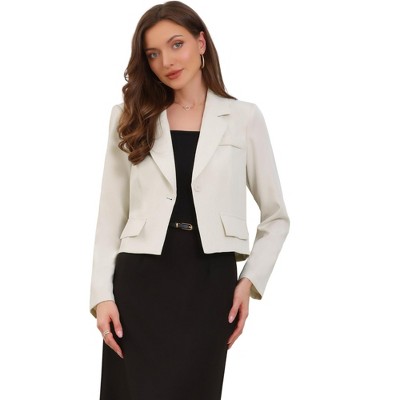Allegra K Women Lapel Collar Cropped Long Sleeve Business Office Jacket Blazer