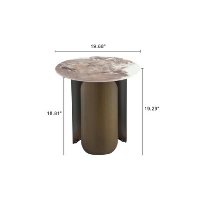 Monica Round Sintered Stone and Gold Metal End Table