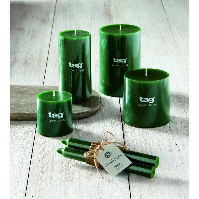 tagltd 3X6 Custom Color Unscented Paraffin Wax Pillar Dark Green Flat-Topped Candle For Mixed Displays Tall Hurricanes Everyday, Burn Time 80 Hours, 2 of 5