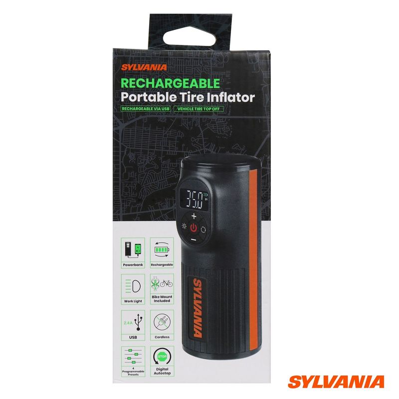 SYLVANIA - Handheld Rechargeable Tire Inflator - Portable & Cordless Car Tire Inflator Pump - Rechargeable Tire Inflator with Phone Charger, 2 of 9