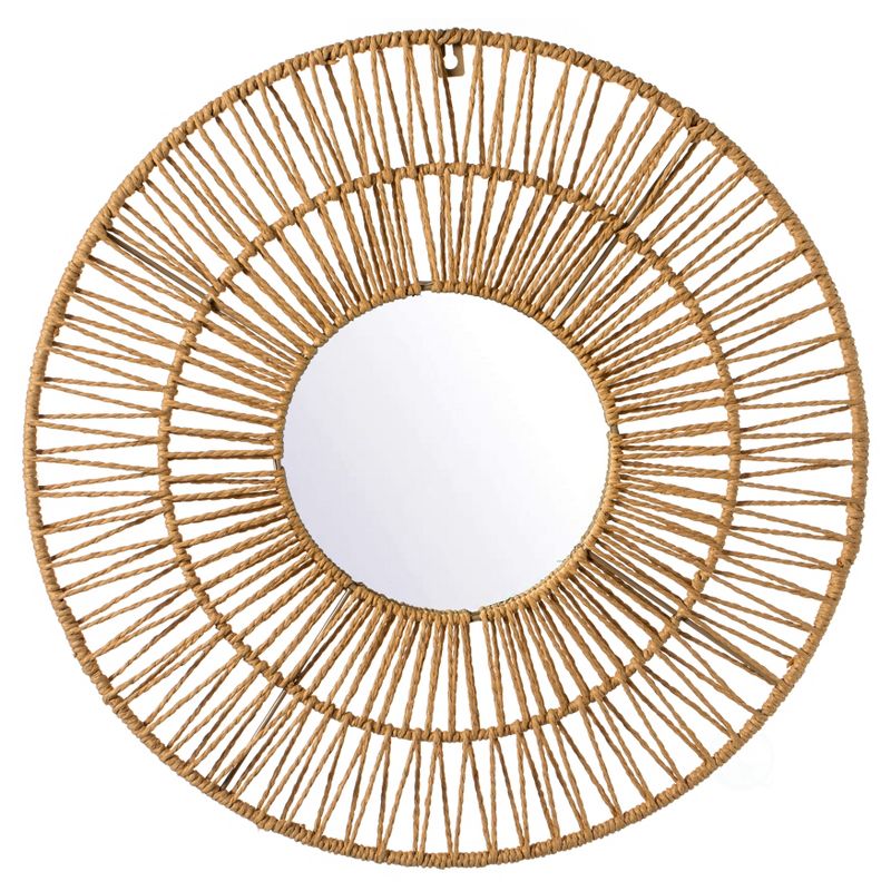 Vintiquewise Decorative Woven Paper Rope Round Shape Bamboo Wood Modern Hanging Wall Mirror, 1 of 6