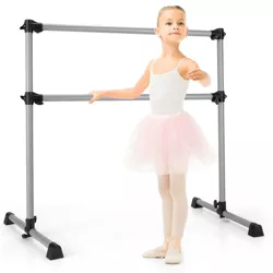 Costway 4FT Portable Double Freestanding Ballet Barre Dancing Stretching Silver