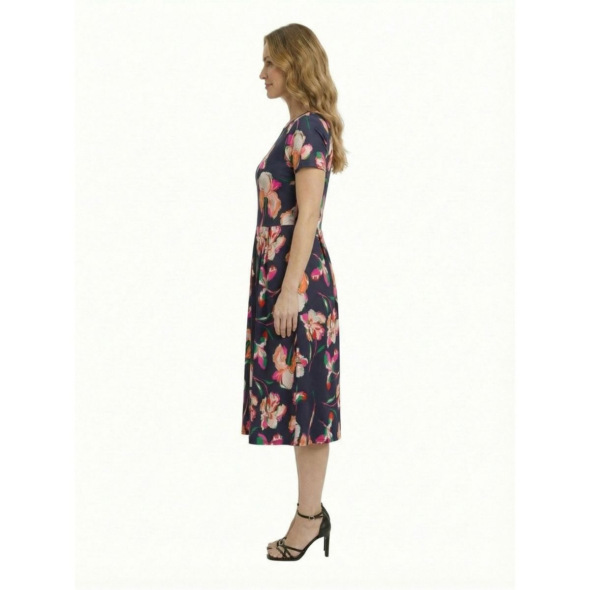 24seven Essential Petite Floral Print Short Sleeve Boat Neck Fit N Flare Pocket Midi Dress - thumbnail 2