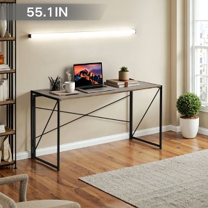 FurnitureR Foldable Industrial Desk with Rustic Wood Grain Top,Sturdy Metal Frame, Space-Saving Design for Home Office, Study, Dorm, Apartments - 1 of 4
