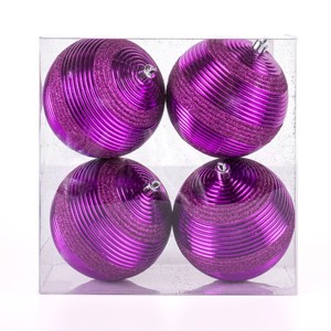 National Tree Company First Traditions Christmas Tree Ornaments, Purple with Glitter Stripes, Set of 6 - 1 of 4