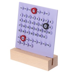 Unique Bargains Desktop Decoration Stand Wood Perpetual Calendar Purple 5.3"x1.8"x7.1" - 1 of 4