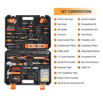 247 Piece Black and Orange General Home/Auto Repair Tool Kit with Plastic Toolbox Storage Case