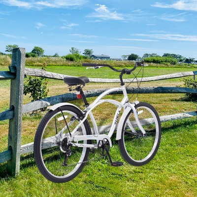 YONWAY 26" Beach Cruiser Bike, 7 Speed Cruiser Bike With High Carbon Steel Dual V-Brakes Bike Perfect For Casual Riding And Long Commutes