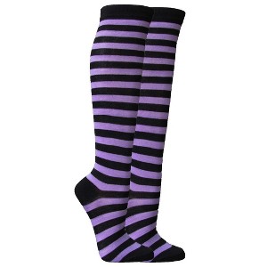 Thin Striped Pattern Knee High Socks from the Sock Panda (Women's Sizes, Adult Medium) - Purple and Black - 1 of 3