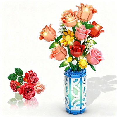 Cubimana 14 Flowers Bouquet Building Set with Vase, 747PCS Flower Blocks Toy for Aged 6+