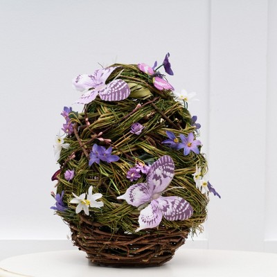 Large Lavender and Green Spring Wood Egg Figurine