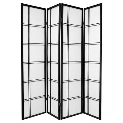 6 ft. Tall Double Cross Shoji Screen - Black (4 Panels)