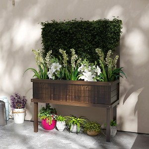 Okak Wood Raised Garden Bed with Trellis for Climbing Plants, Grape Vines & Vegetables, Drainage Holes, Legs, Patio & Outdoor - 1 of 4