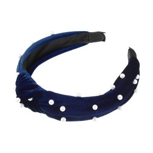 Unique Bargains Women's Bling Twisted Faux Pearl Velvet Headband Hairband Accessories 1.2 Inch Wide 1 Pc - 1 of 4