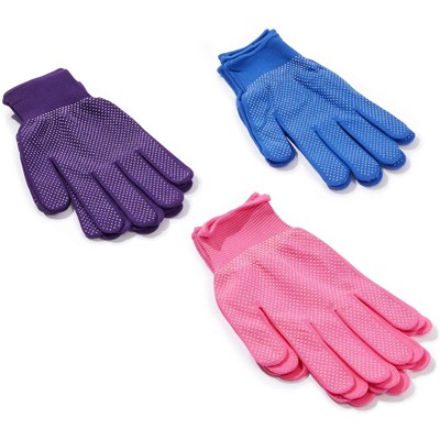 Juvale 6 Pairs Women's Polyester Garden Work Gloves for Knitting & Gardening with Grip, Purple, Pink & Blue