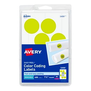 Avery Printable Color-Coding Labels, Removable Adhesive, 1-1/4" Round, Neon Yellow, 400 Labels (5499) - 1 of 4