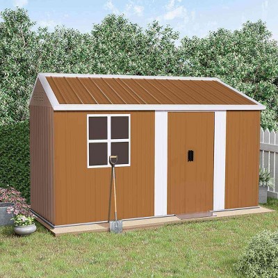 Metal Backyard Storage Shed with Sliding Door and Windows,Heavy Duty Outdoor Garden Storage Shed,Weatherproof Metal Tool Shed-Coolbibila