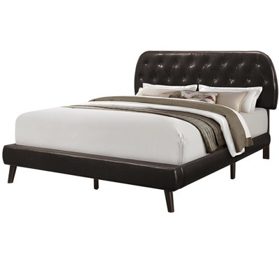 Contemporary Queen Upholstered Bed with Tufted Brown Leather Headboard