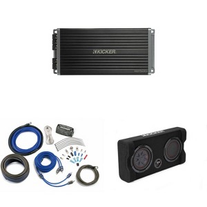 Kicker Comp RT 8 Inch 48TRTP82 Thin Down Firing Enclosure Package with 47KEY5001 Amp & CK4 Amp install kit Bundle - 1 of 4