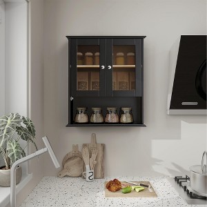 NicBex 25.9 Inch Bathroom Wall Cabinet Medicine Storage Organizer with Brown Glass Doors and Open Shelf for Bathroom,Kitchen,Dining Room - 1 of 4