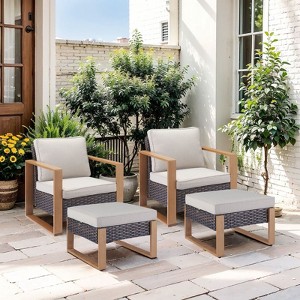 Gymojoy 4 Pieces Outdoor Patio Club Chair Ottoman High Back Chair Ottoman Set - 1 of 4