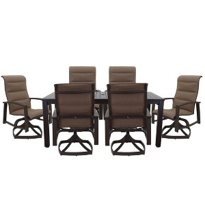 Courtyard Casual Santorini 7 pc 70" Rectangle Motion Dining set  Includes:  One 70" Rectangle Table and Six Padded Swivel Sling Chairs - 1 of 4