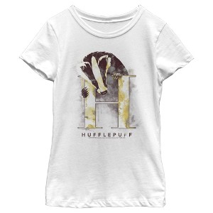 Girl's Harry Potter Hufflepuff Badger Watercolor T-Shirt - 1 of 4