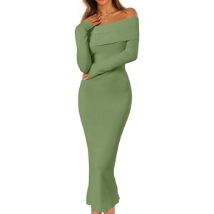 Women's 2025 Fall Off-Shoulder Bodycon Sweater Dress - Elegant Long Sleeve Midi/Maxi Dress for Club, Party & Formal Occasions Green - 1 of 4