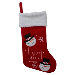 Northlight 19" Red and White Embroidered Snowmen Letter to Santa Christmas Stocking - 1 of 4