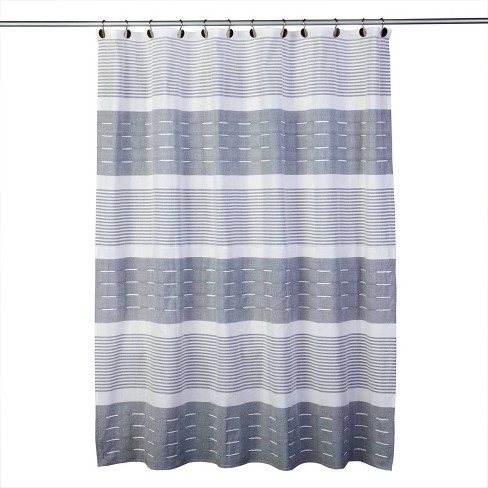 Pleated Striped Shower Curtain Gray, Panama Stripe Shower Curtain Navy
