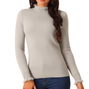Seta T Women's Mock Neck Long Sleeve Fluffy Cuff Sweater - 1 of 4