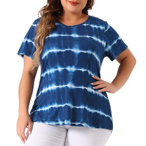 Agnes Orinda Women's Plus Size Round Neck Short Sleeve Multi Color Dye Casual Blouses - 1 of 4