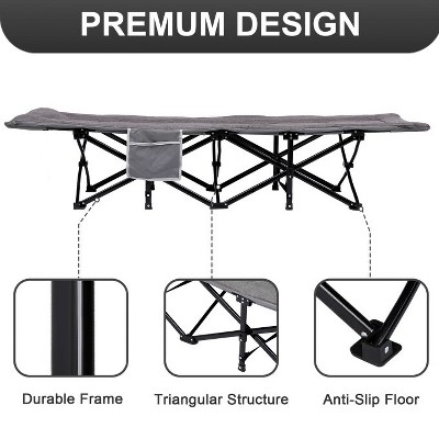 Gray Heavy Duty Folding Camping Cot with Padded Cushion