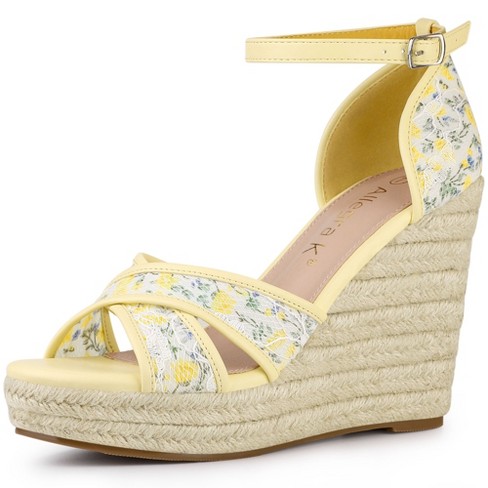 Allegra K Women's Floral Lace Mesh Wedges Sandals White 10