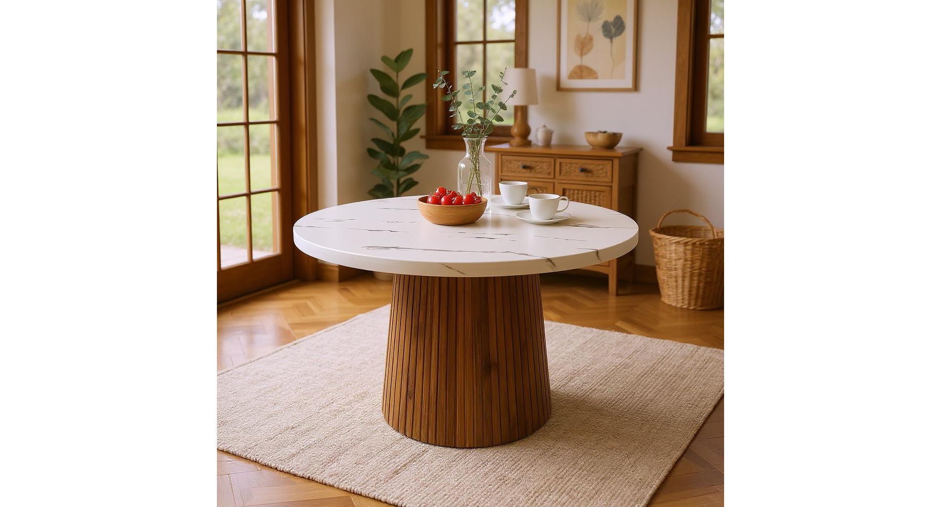 Hooseng 38.5" Round Dining Table for 4, Mid-Century Modern Style Kitchen Dining Room Circle Dinner Table, Space-Saving