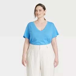 Women's Plus Size Short Sleeve V-Neck T-Shirt - A New Day™ Blue XXL