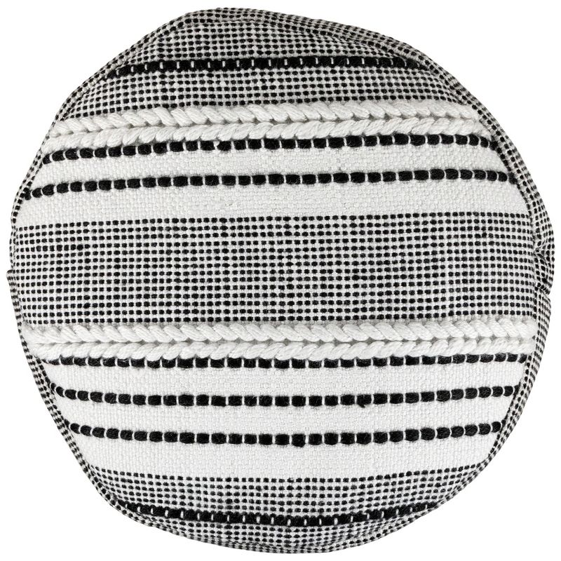 Northlight 18" White and Black Striped Outdoor Woven Pouf Ottoman, 3 of 7