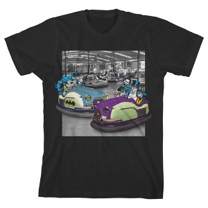 Batman, Joker, Penguins in Bumper Cars Black Graphic Tee Toddler Boy to Youth Boy - 1 of 2