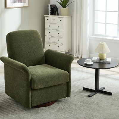 Linen Swivel Barrel Accent Chair with Solid Wood Base,Modern Armchair for Reading or Living Room–The Pop Home
