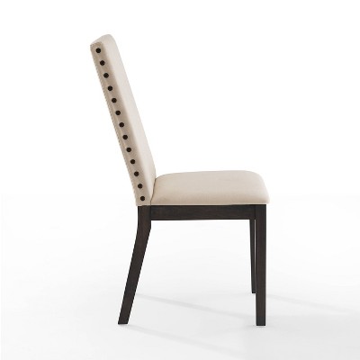 Beige Linen Upholstered Parsons Side Chair Set with Wood Frame