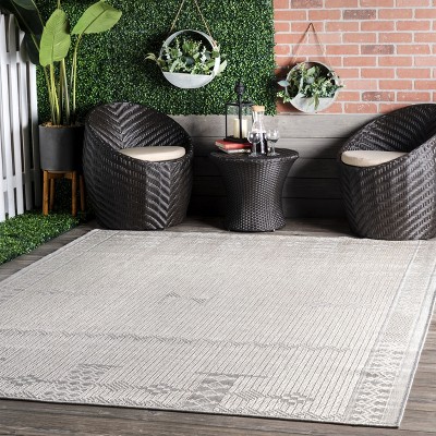 Lowen Global Geometric Light Gray Indoor/Outdoor Area Rug, 3'6" x 5'